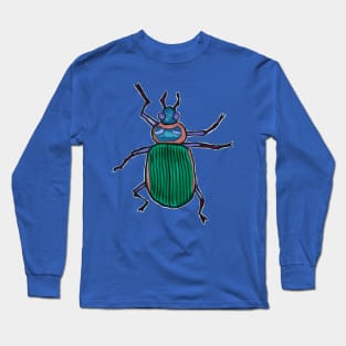 Fun Green Fiery Searcher Beetle Graphic Tee Long Sleeve T-Shirt